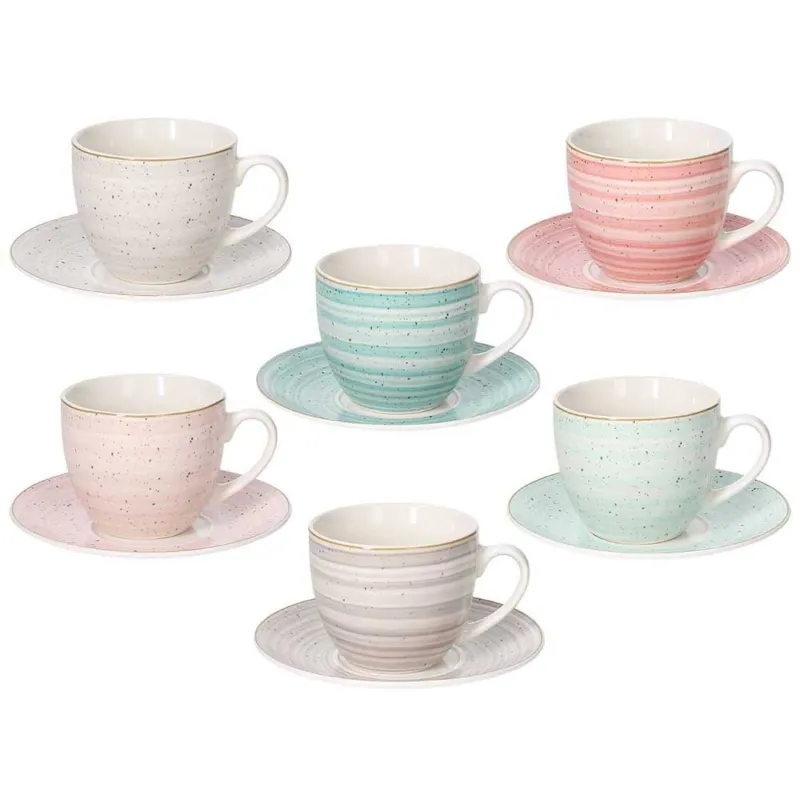 Occasione Confezione 6 tazze tè con piattino 200 cc Pepper Bamboo New Bone China Multicolor