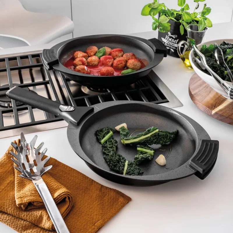Wok 2 manici 28 cm Alluminio Nero Professionale