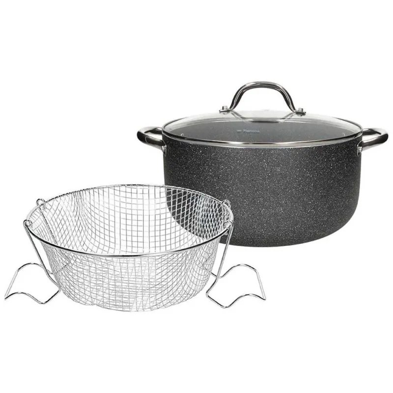 Spedizione Espresso Pentola per friggere con coperchio 28 cm Alluminio Grigio
