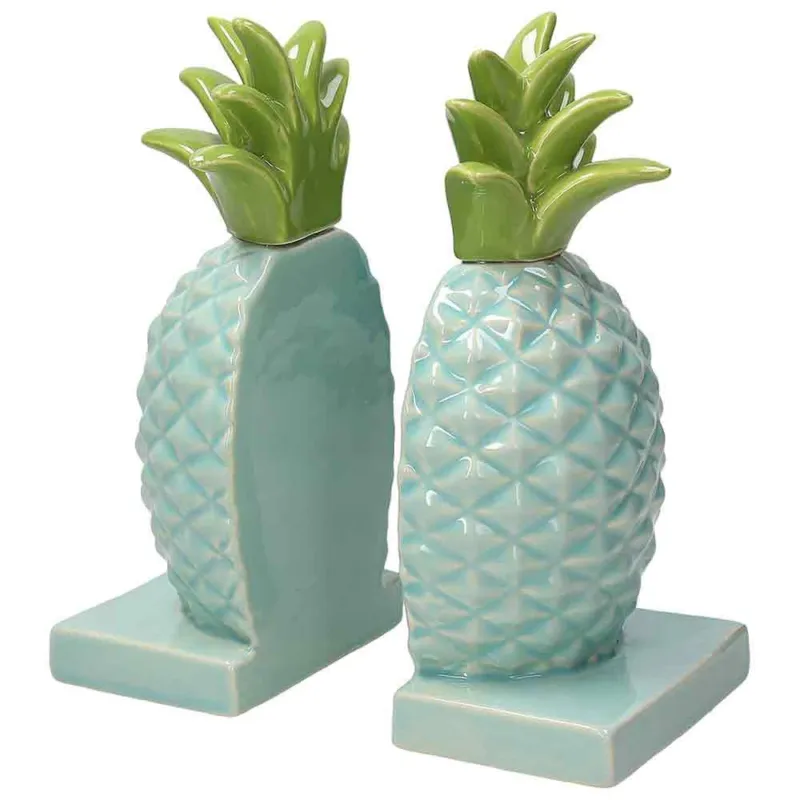 Prezzo Ridotto Reggilibri Ananas 22 cm Ceramica Azzurro