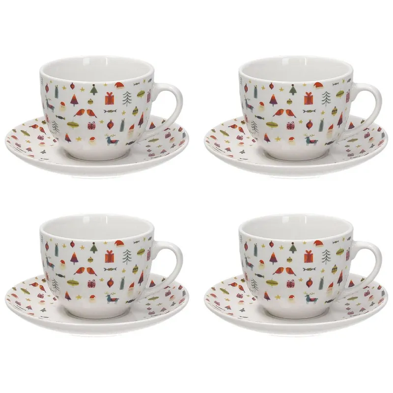 Ultime Pezzi Confezione 4 tazze cappuccino con piattino 260 cc Porcellana Multicolor