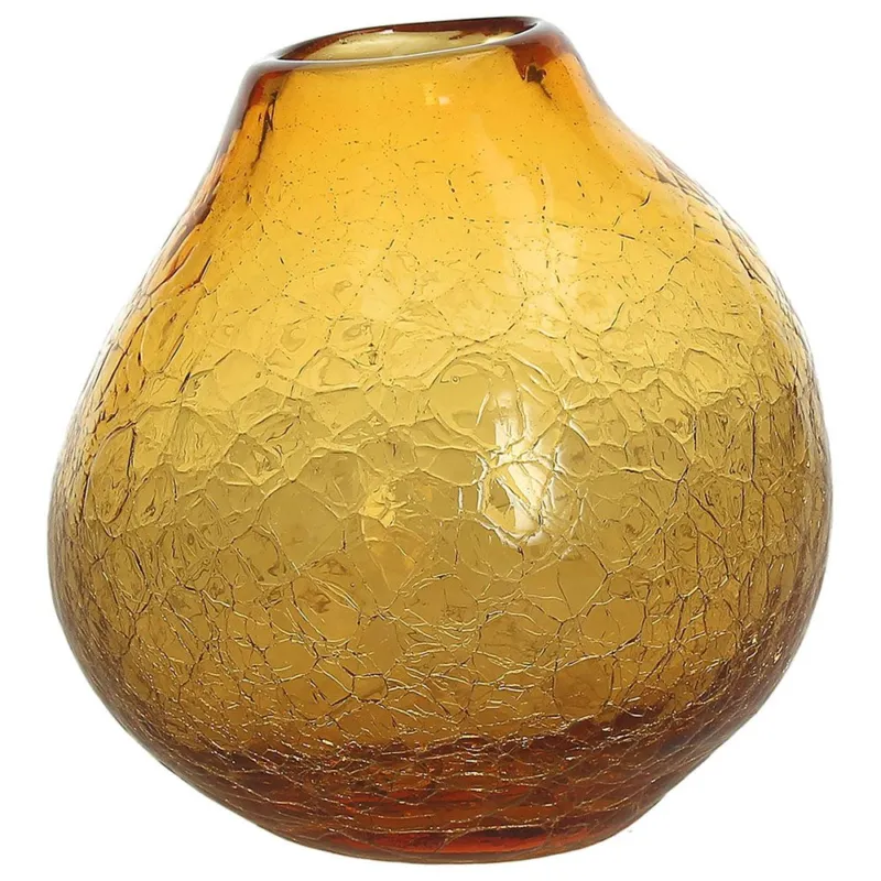 Vaso crackle cm 15 h Honey Vetro Giallo Prezzo Di Fabbrica