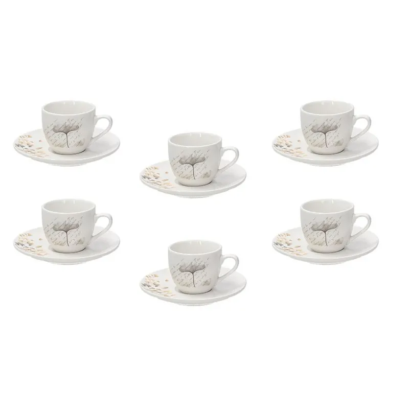 Confezione 6 tazzine caffè con piattino 80 cc Poesia Porcellana Beige Soddisfatti O Rimborsati