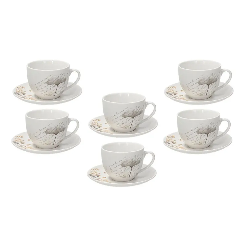 Confezione 6 tazze tè con piattino 260 cc Poesia Porcellana Beige Economico