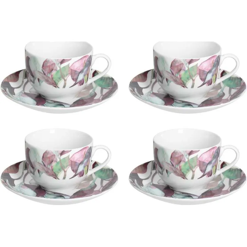 Confezione 4 tazze tè con piatto Calypso Porcellana Bianco Novità