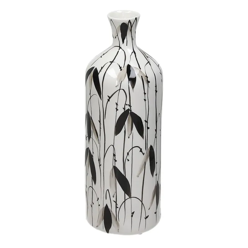Vaso bottiglia decorato a mano h34 Leaves Ceramica Bianco Bestseller