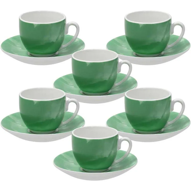 Confezione 6 tazze caffè con piatto 120 cc Colorplay Porcellana Verde Reso Gratuito