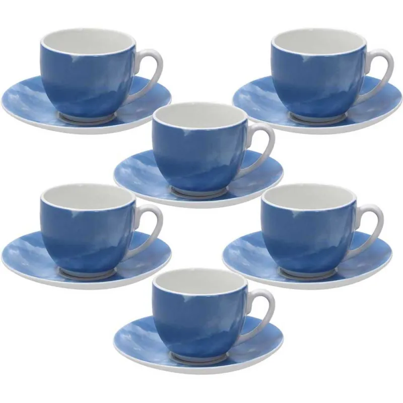 Confezione 6 tazze caffè con piatto 120 cc Colorplay Porcellana Blu Consegna Rapida