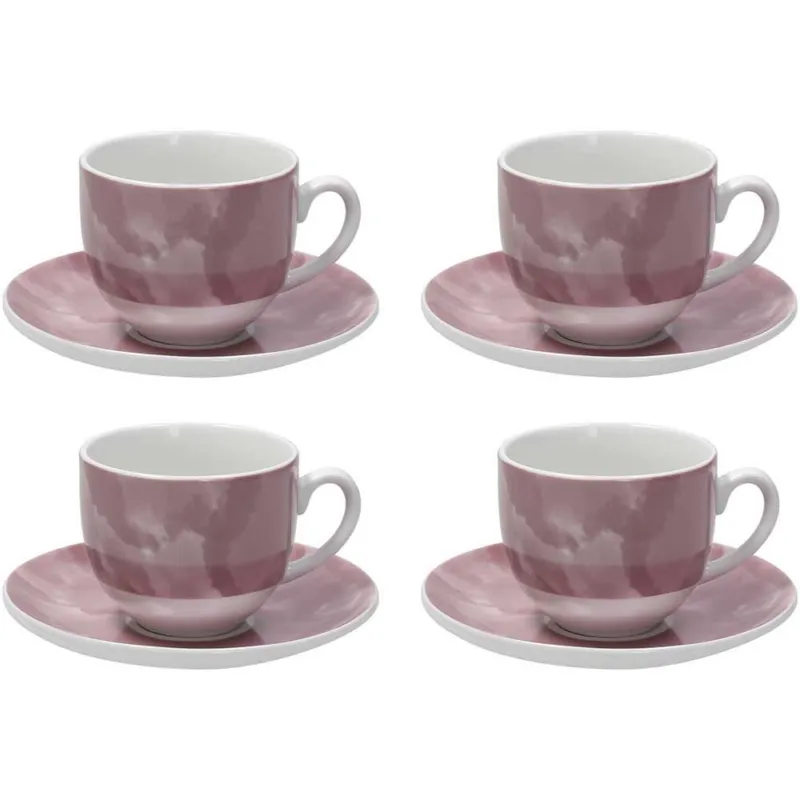 Confezione 4 tazze cappuccino con piatto 250 cc Colorplay Porcellana Rosa Subito Disponibile