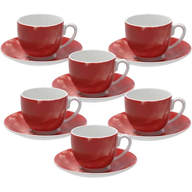 Super Prezzo Confezione 6 tazze caffè con piatto 120 cc Colorplay Porcellana Rosso