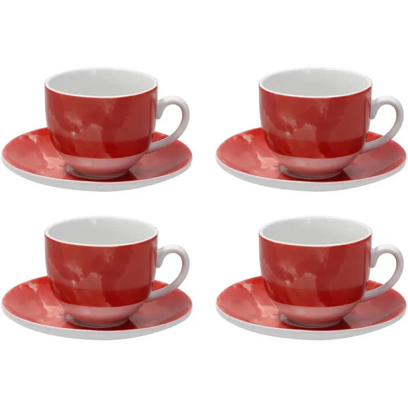 Ultima Occasione Confezione 4 tazze cappuccino con piatto 250 cc Colorplay Porcellana Rosso