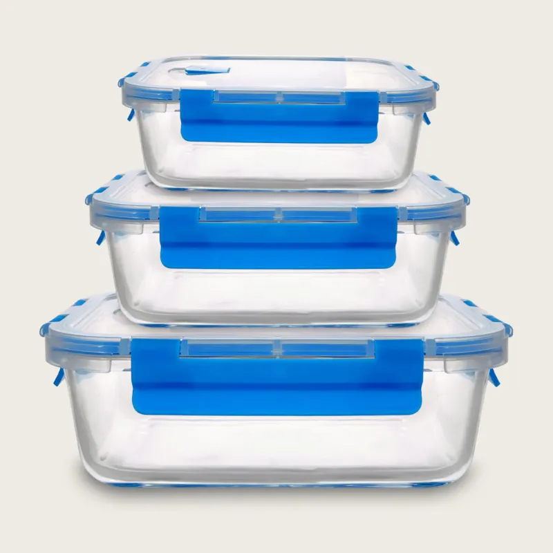Set 3 Contenitori Vetro Rettangolari,blu Consegna Rapida