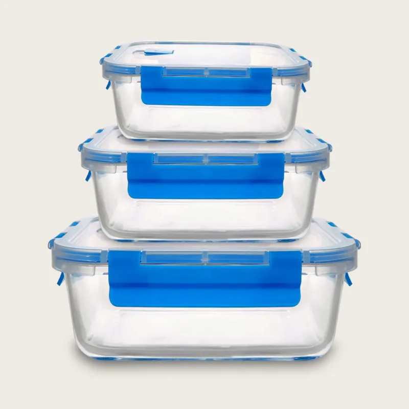 Novità Set 3 Contenitori Vetro Quadrati,blu
