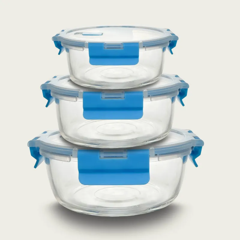 Set 3 Contenitori Vetro Tondo,blu Reso Gratuito