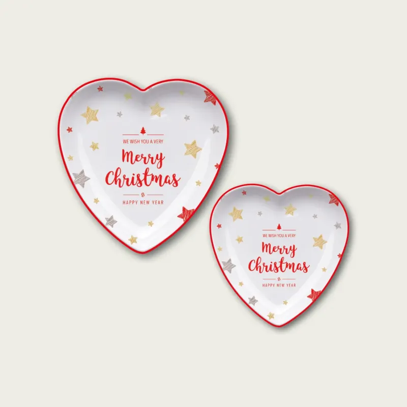 Piatto Cuore Merry Christmas Red In Porcellana Sconto