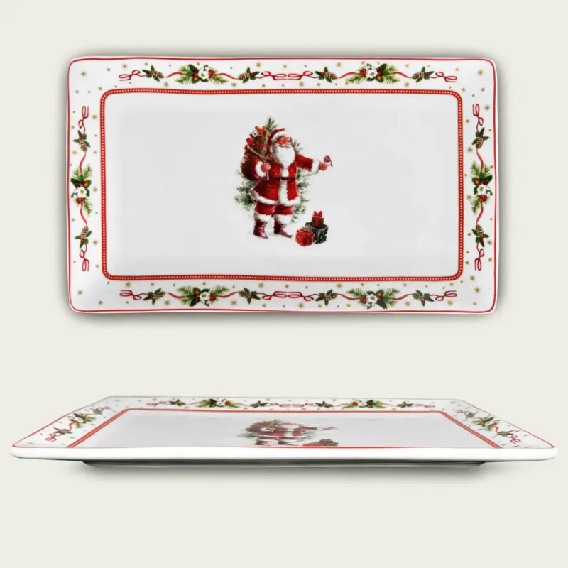 Vassoio Rettangolare Santa Claus In Porcellana Professionale
