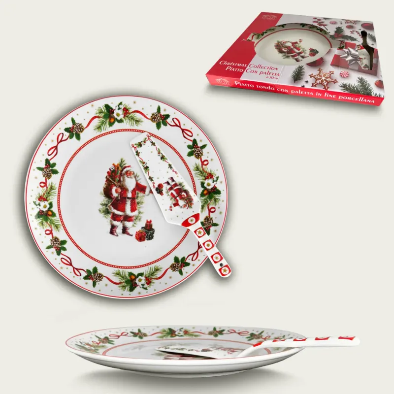 Must-Have Piatto Panettone Con Paletta Santa Claus In Porcellana
