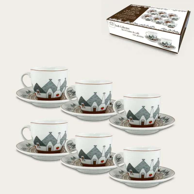 Set 6 Tazze Da Caffè Trulli Collection Con Piattino Promo Stagionale