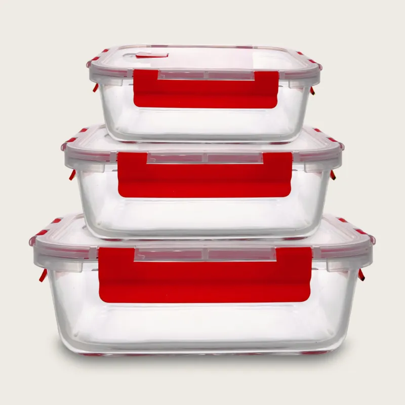 Must-Have Set 3 Contenitori Vetro Rettangolari,rosso