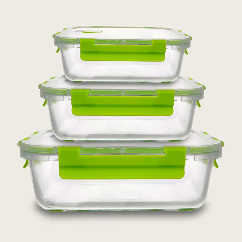 Reso Gratuito Set 3 Contenitori Vetro Rettangolari,verde