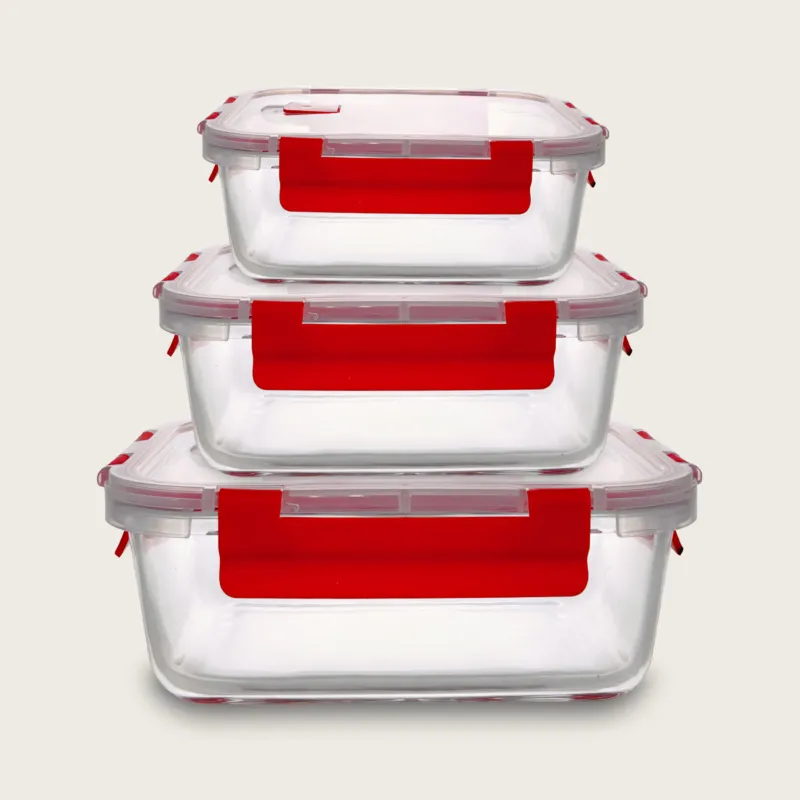 Set 3 Contenitori Vetro Quadrati,rosso Spedizione Espresso