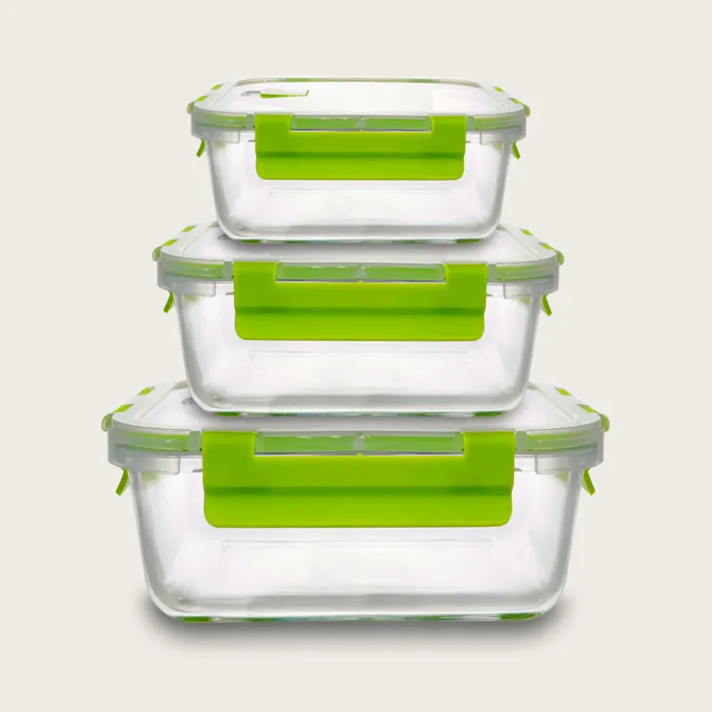 Nuova Collezione Set 3 Contenitori Vetro Quadrati,verde