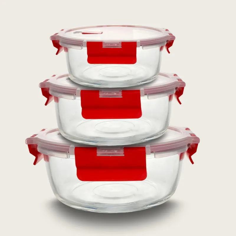 Economico Set 3 Contenitori Vetro Tondo,rosso