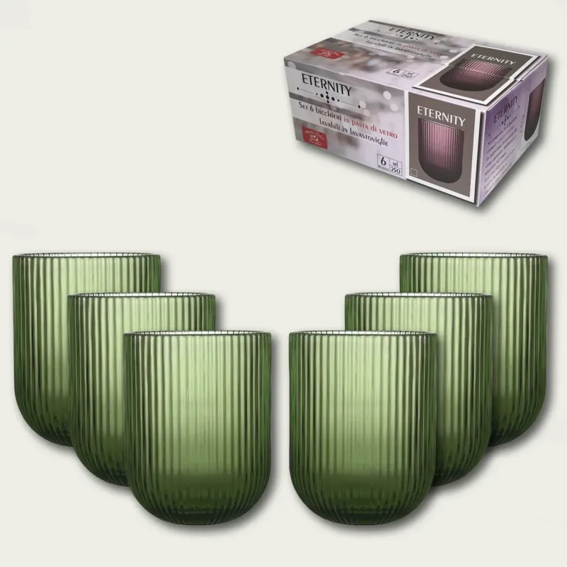 Economico Set 6 Eternity In Vetro,set-6-tumbler-verde