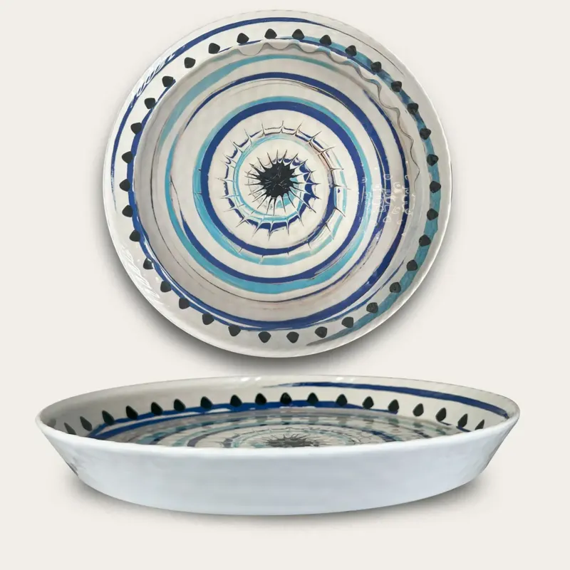 Subito Disponibile Piatto Rotondo Bordato In Melamina Spirale Blu
