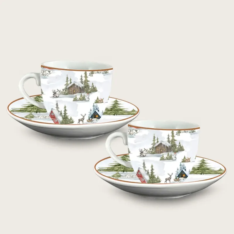 Ultimissimo Modello Set 2 Tazze Da The Christmas Land Con Piattino