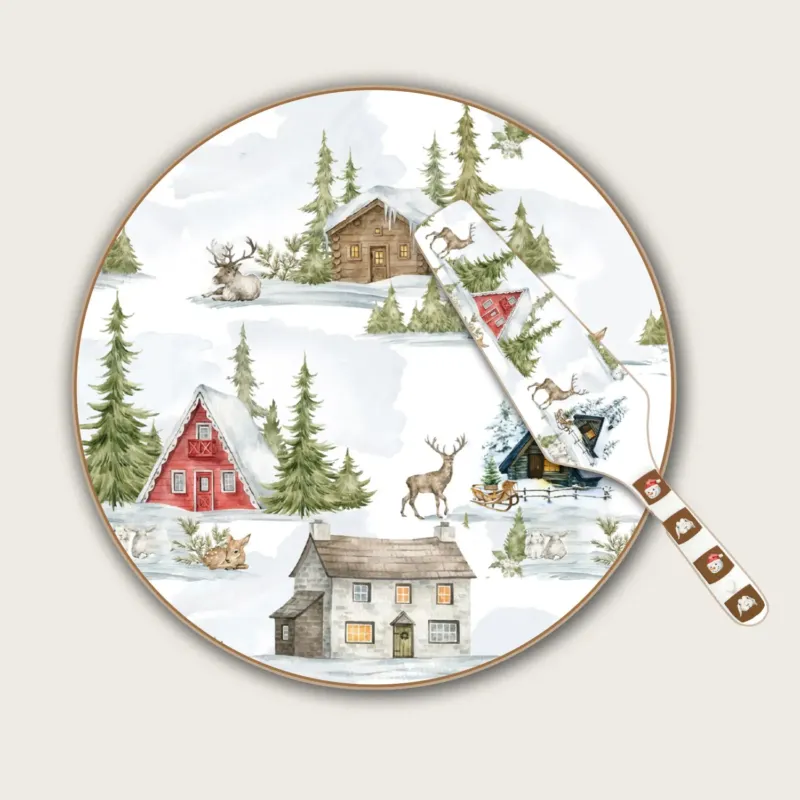 Piatto Panettone Con Paletta Christmas Land In Porcellana Promozione