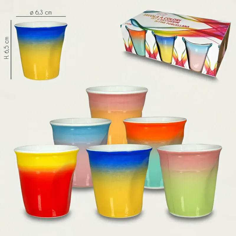 Novità Set 6 Bicchierini Da Caffè Tavola A Colori In Porcellana