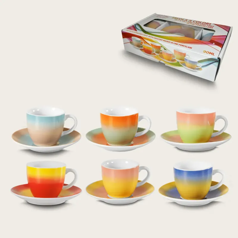 Super Prezzo Set 6 Tazze Da Caffè Tavola A Colori Con Piattino In Porcellana