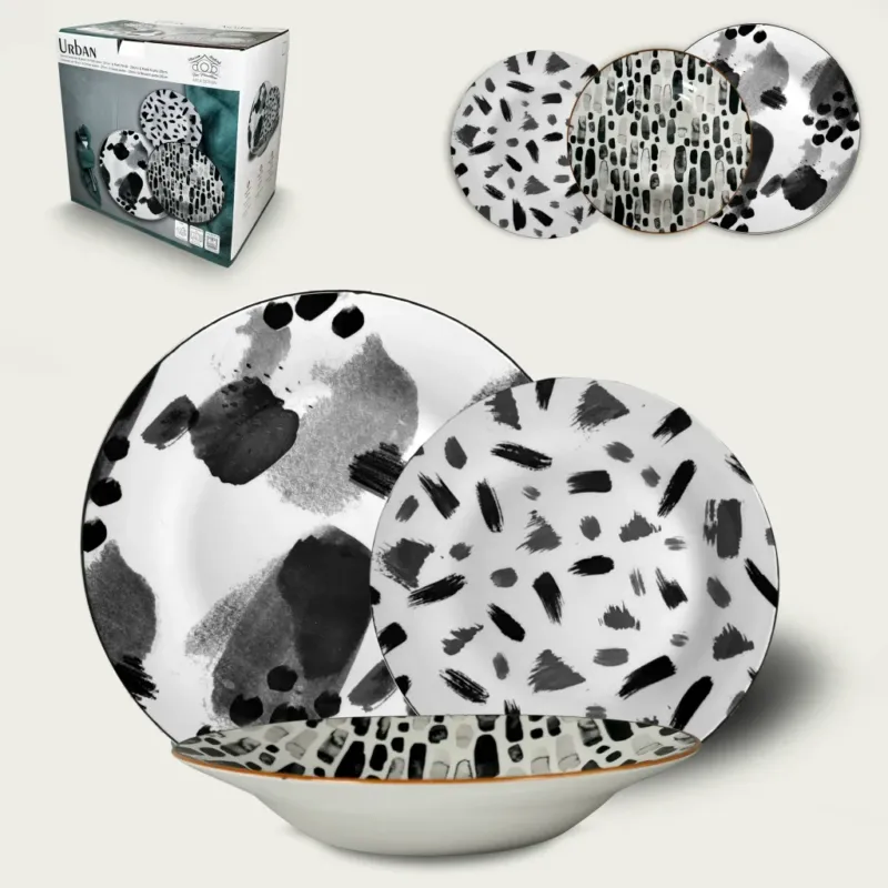 Set 18 Piatti Urban Black In Porcellana Nuova Collezione
