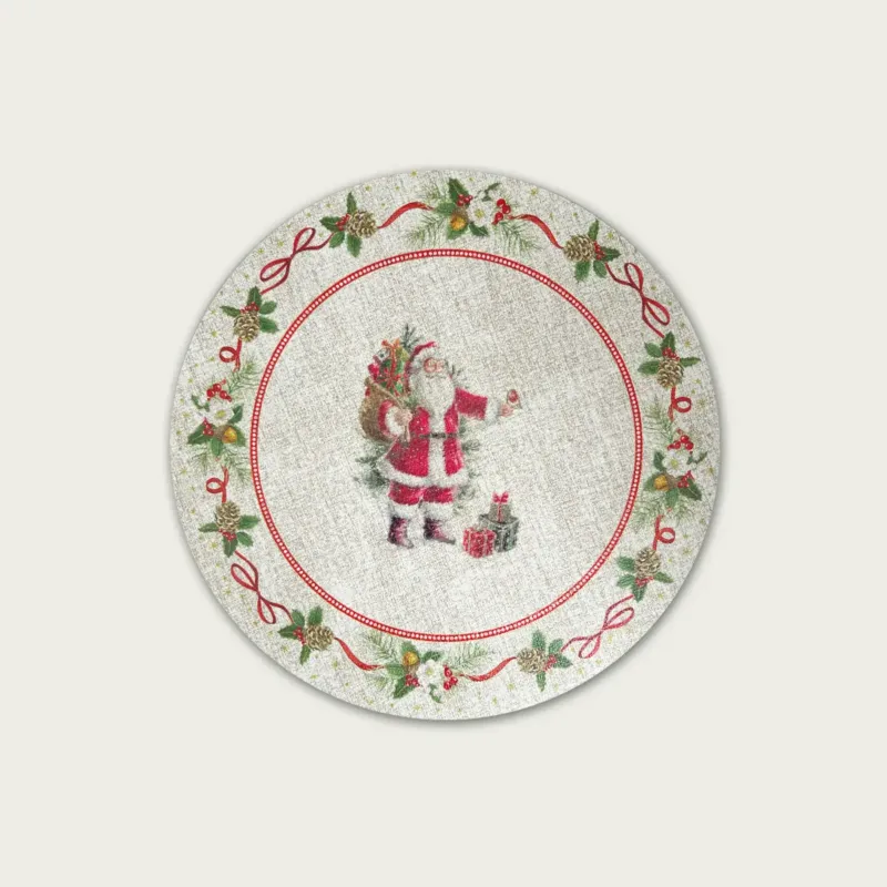Spedito Oggi Tovaglietta Santa Claus Ø38 cm In Similpelle