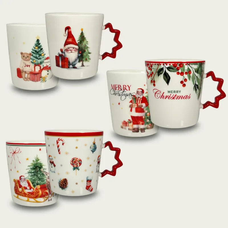 Spedizione Espresso Set 2 Tazze Mug Star Decori Assortiti In Porcellana