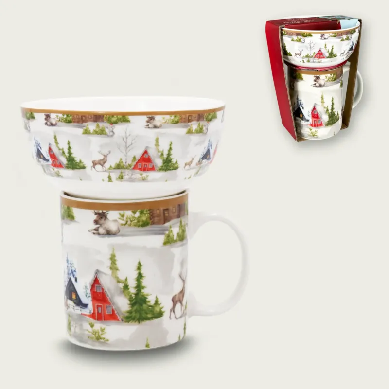 Set Tazza E Ciotola Christmas Land In Porcellana Soddisfatti O Rimborsati