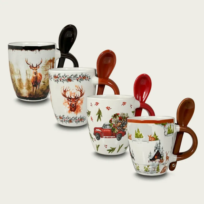 Set 4 Tazze Caffè Con Cucchiaino Winter Bestseller