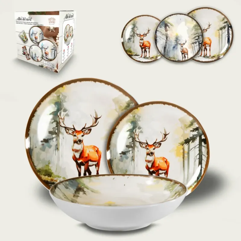 Set 18 Piatti Cervo Sika In Porcellana Ultime Pezzi