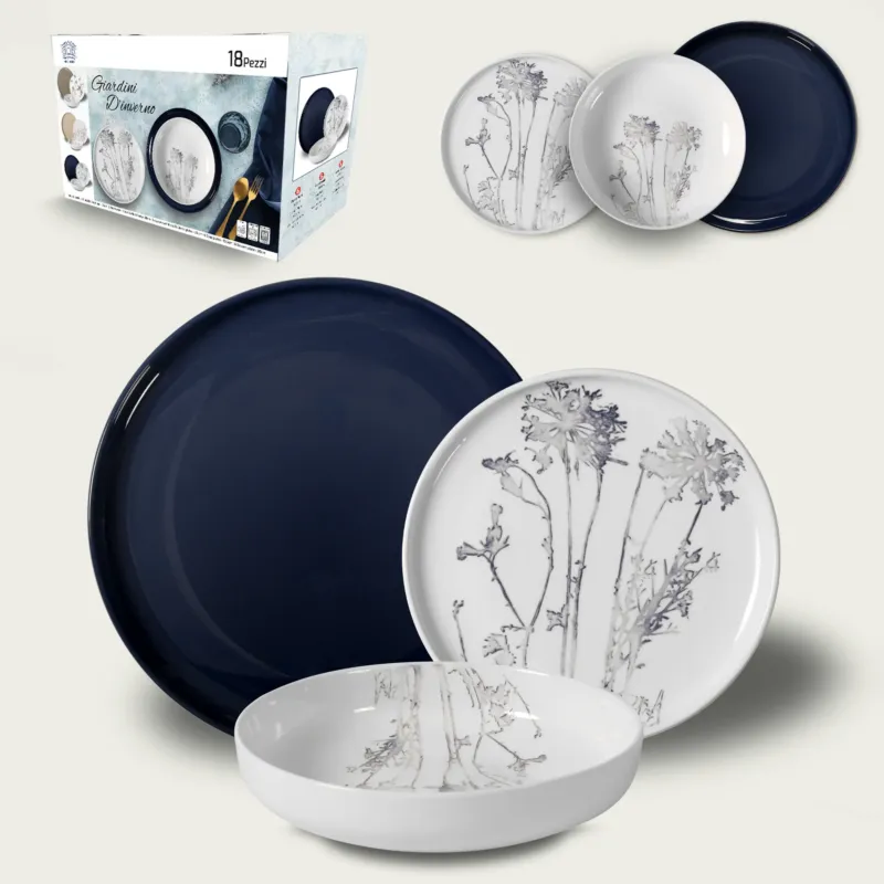 Promozione Set 18 Piatti Giardini D‘Inverno In Porcellana,blu