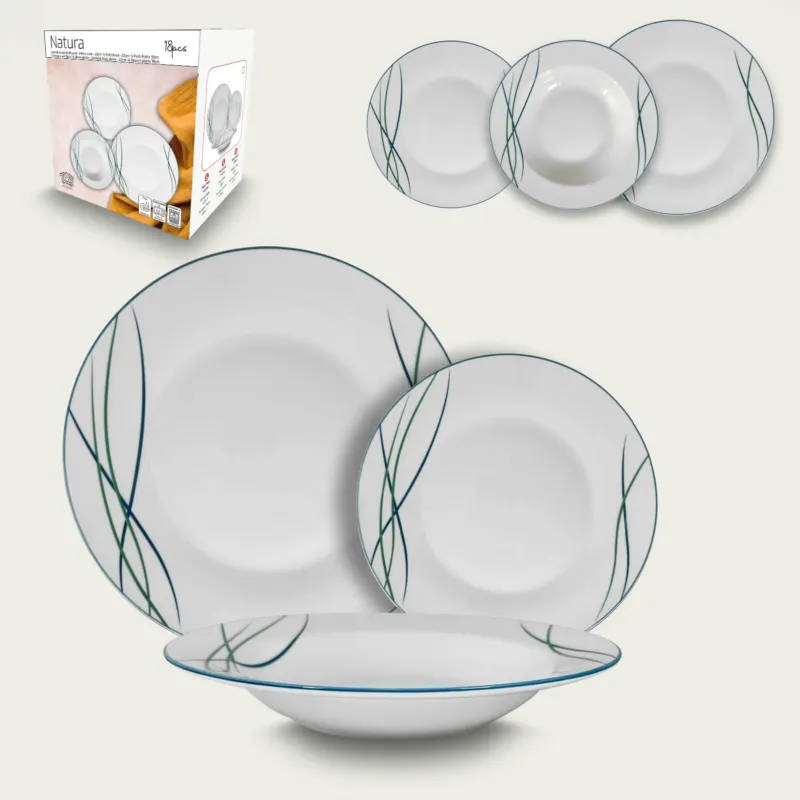 Set 18 Piatti Natura In Porcellana,verde Offerta Del Giorno