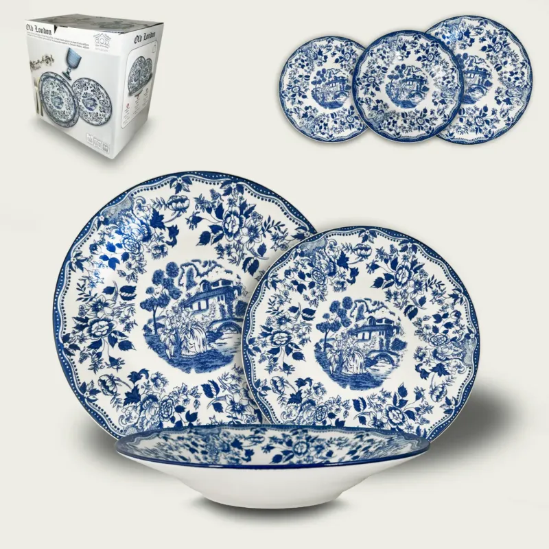 Bestseller Set 18 Piatti Old London In Porcellana,blu