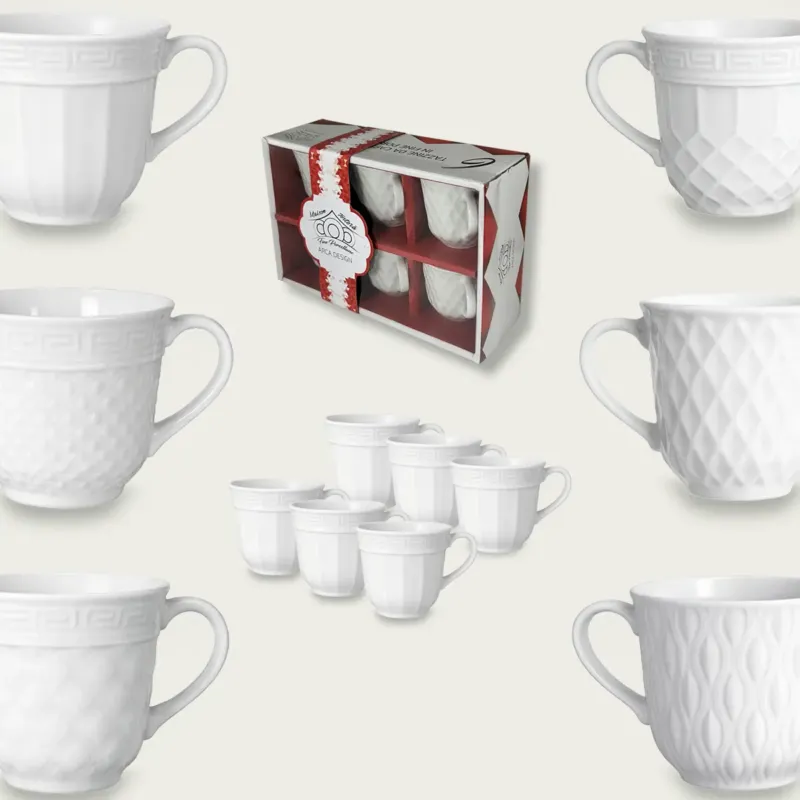 Set 6 Tazze Da Caffè White Senza Piattino In Porcellana Promo Stagionale