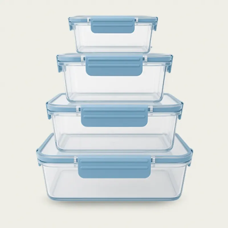 Set 4 Contenitori Rettangolari Fresco Box Con Coperchio In Plastica,celeste Esclusivo
