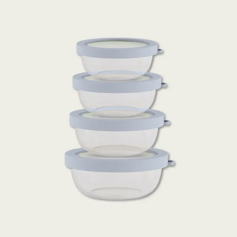 Set 4 Contenitori Tondi Fresco Box Con Coperchio In Plastica,celeste Esclusivo