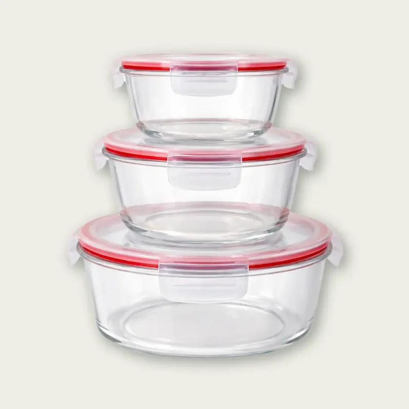 Spedizione Espresso Set 3 Contenitori Tondi Ermetiko Con Coperchio In Vetro,rosso