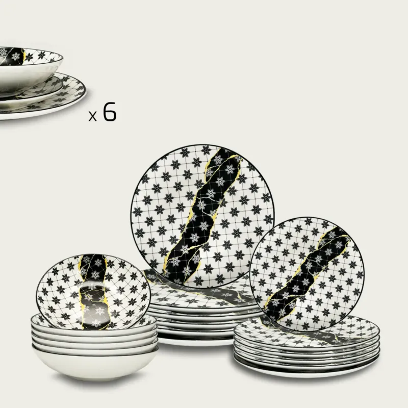 Professionale Set 18 Piatti Yamasa Black In Porcellana