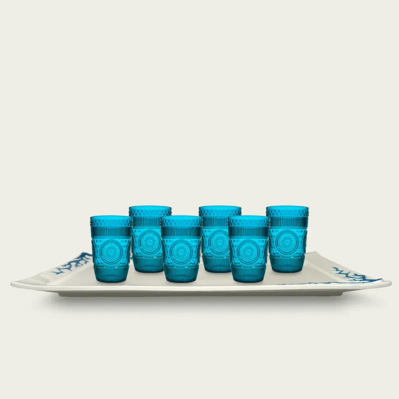 Set 6 Tumbler Imperial Tiffany In Plastica e Vassoio Coral Blu In Porcellana Di Tendenza