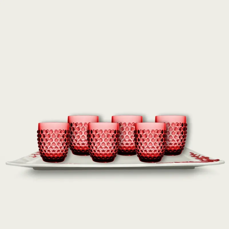 Pagamento Sicuro Set 6 Tumbler Dotted Rosso In Plastica e Vassoio Coral Rosso In Porcellana