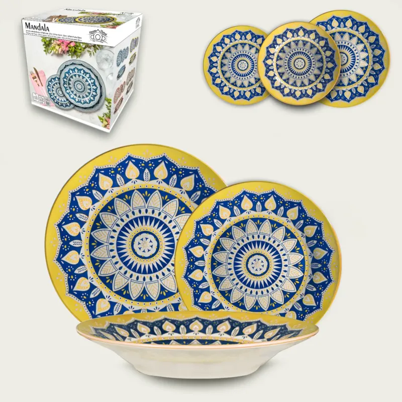 Affare Set 18 Piatti Mandala In Porcellana,giallo